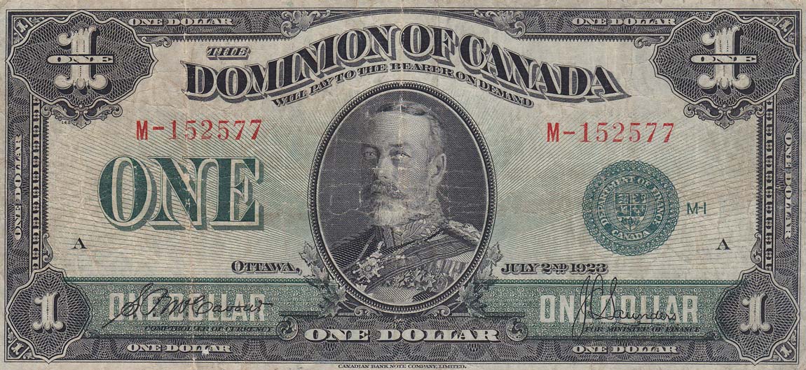 Front of Canada p33d: 1 Dollar from 1923