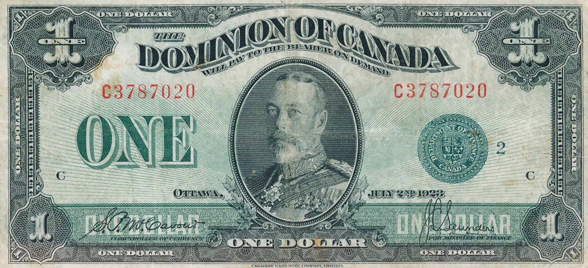 Front of Canada p33j: 1 Dollar from 1923