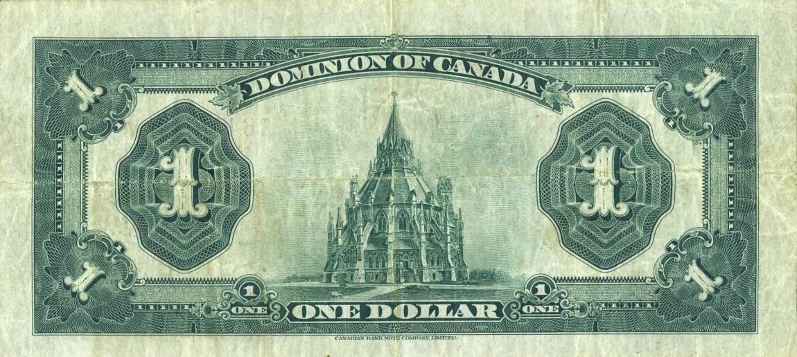 Back of Canada p33l: 1 Dollar from 1923