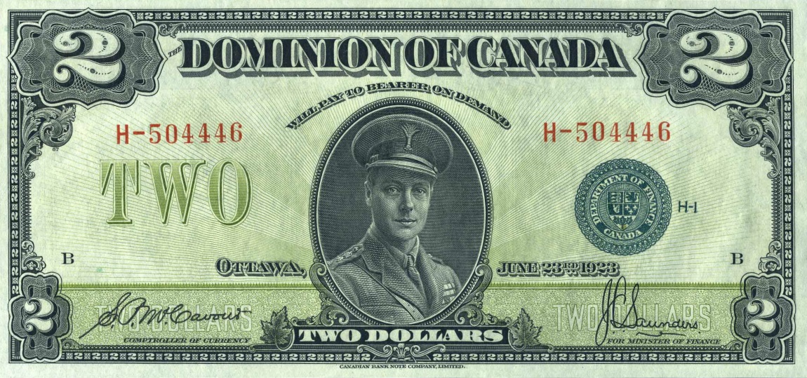 Front of Canada p34d: 2 Dollars from 1923
