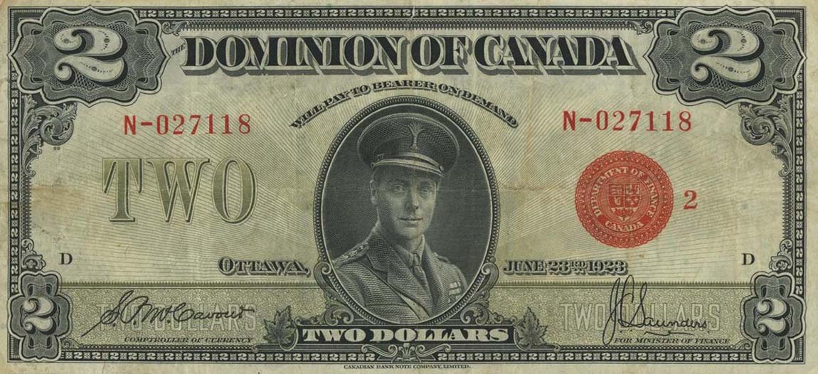 Front of Canada p34g: 2 Dollars from 1923