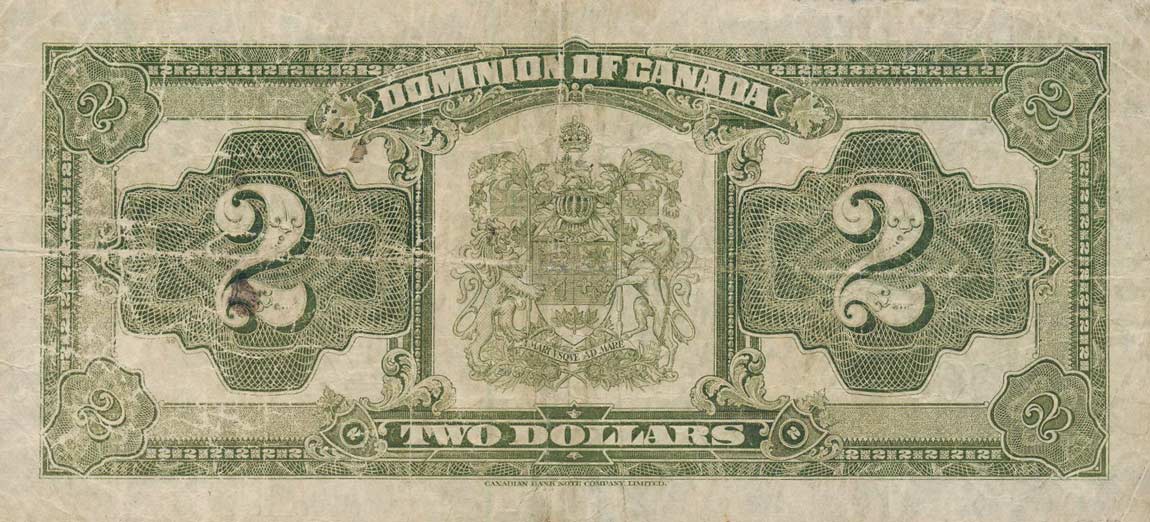 Back of Canada p34i: 2 Dollars from 1923