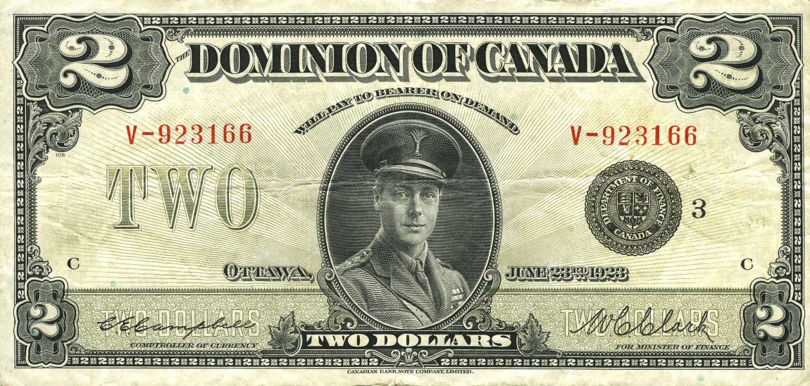 Front of Canada p34k: 2 Dollars from 1923