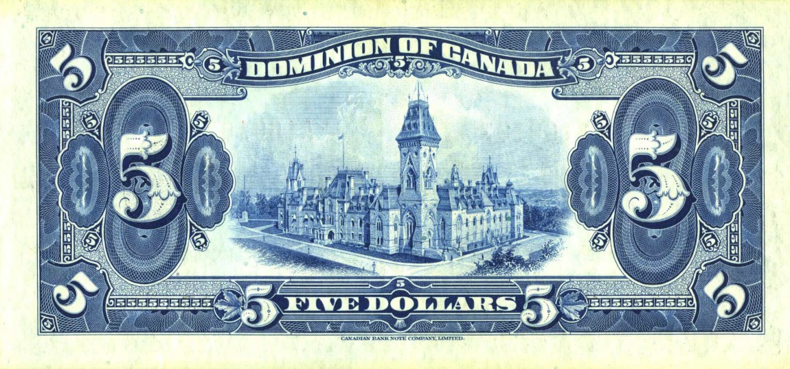 Back of Canada p35a: 5 Dollars from 1924
