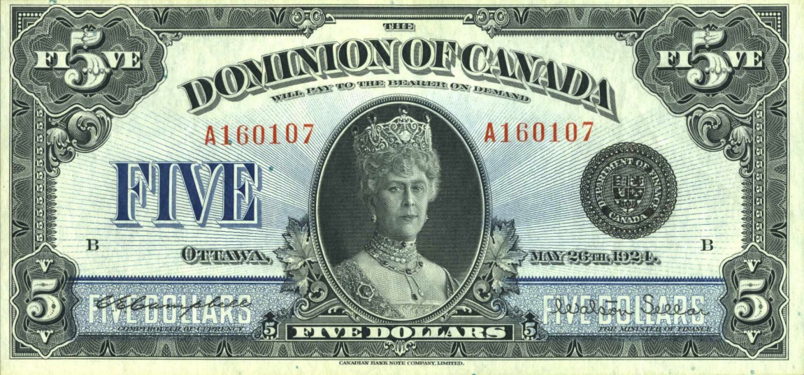 Front of Canada p35a: 5 Dollars from 1924