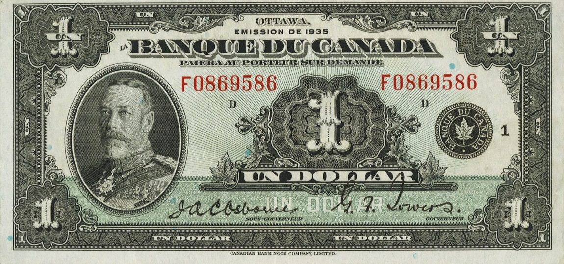 Front of Canada p39a: 1 Dollar from 1935