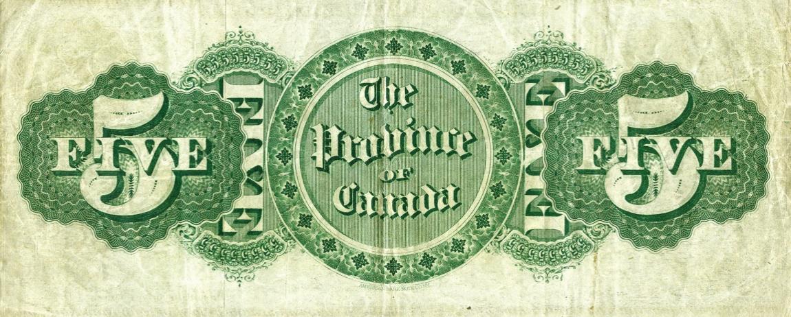 Back of Canada p3a: 5 Dollars from 1866