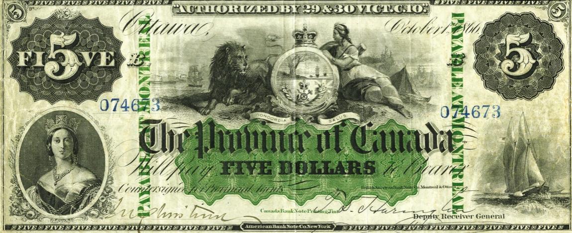 Front of Canada p3a: 5 Dollars from 1866