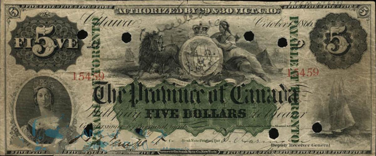 Front of Canada p3b: 5 Dollars from 1866