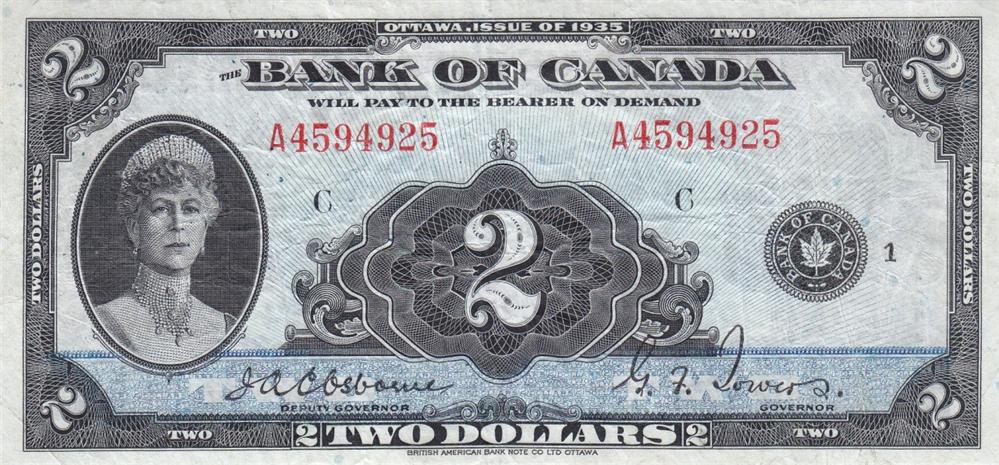 Front of Canada p40: 2 Dollars from 1935