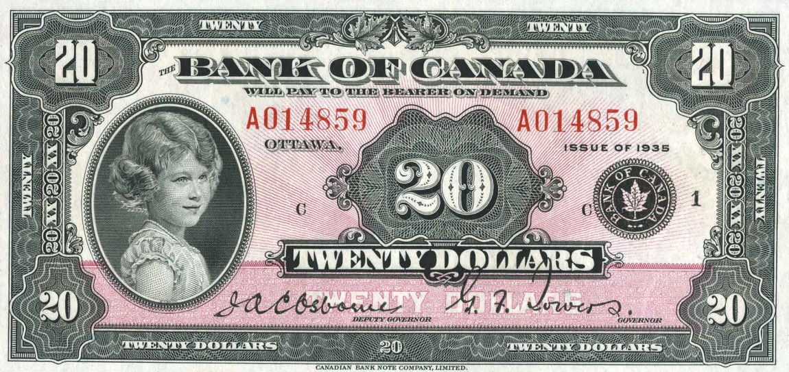 Front of Canada p46a: 20 Dollars from 1935