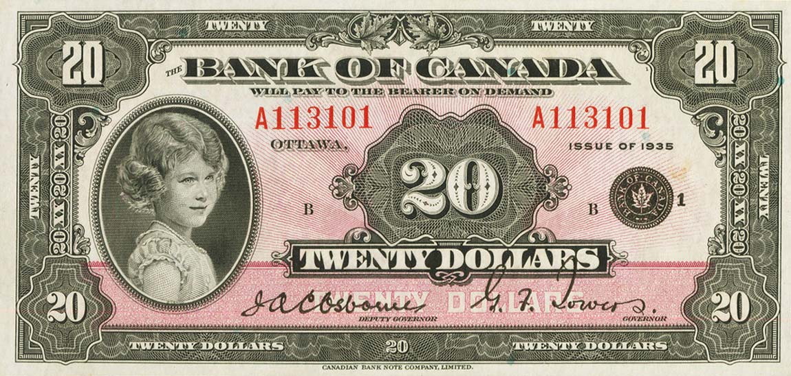 Front of Canada p46b: 20 Dollars from 1935