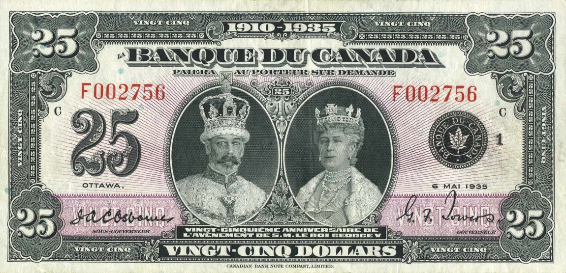 Front of Canada p49: 25 Dollars from 1935