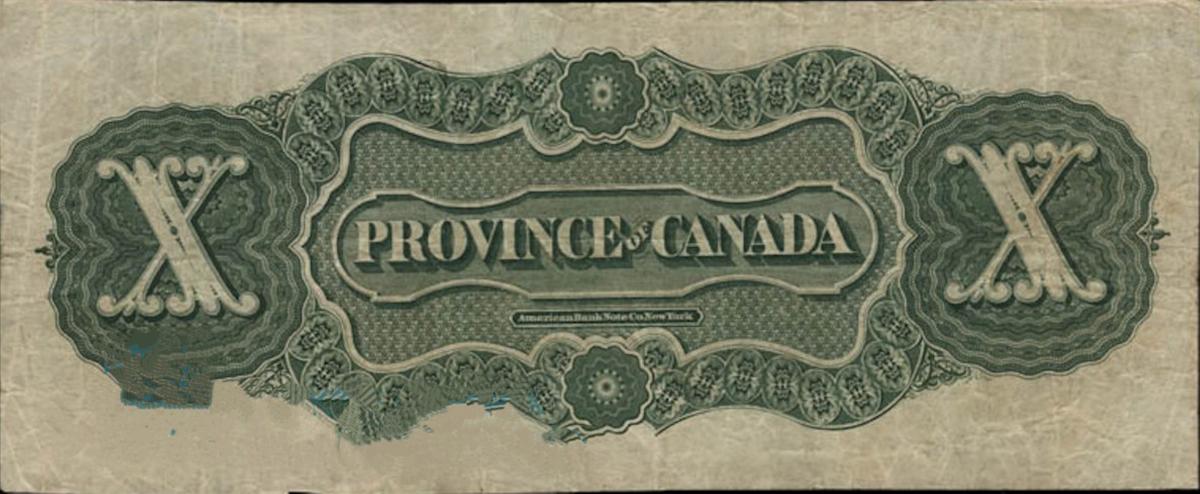 Back of Canada p4a: 10 Dollars from 1866