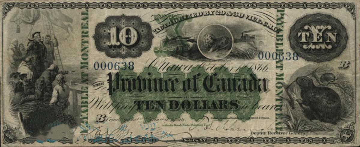 Front of Canada p4a: 10 Dollars from 1866