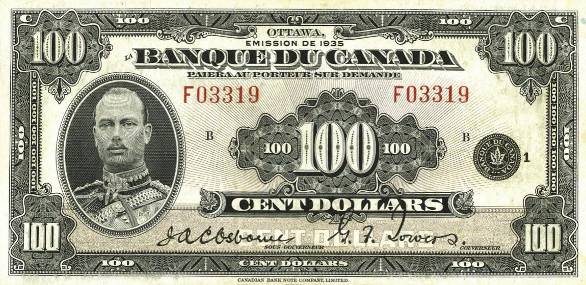 Front of Canada p53: 100 Dollars from 1935