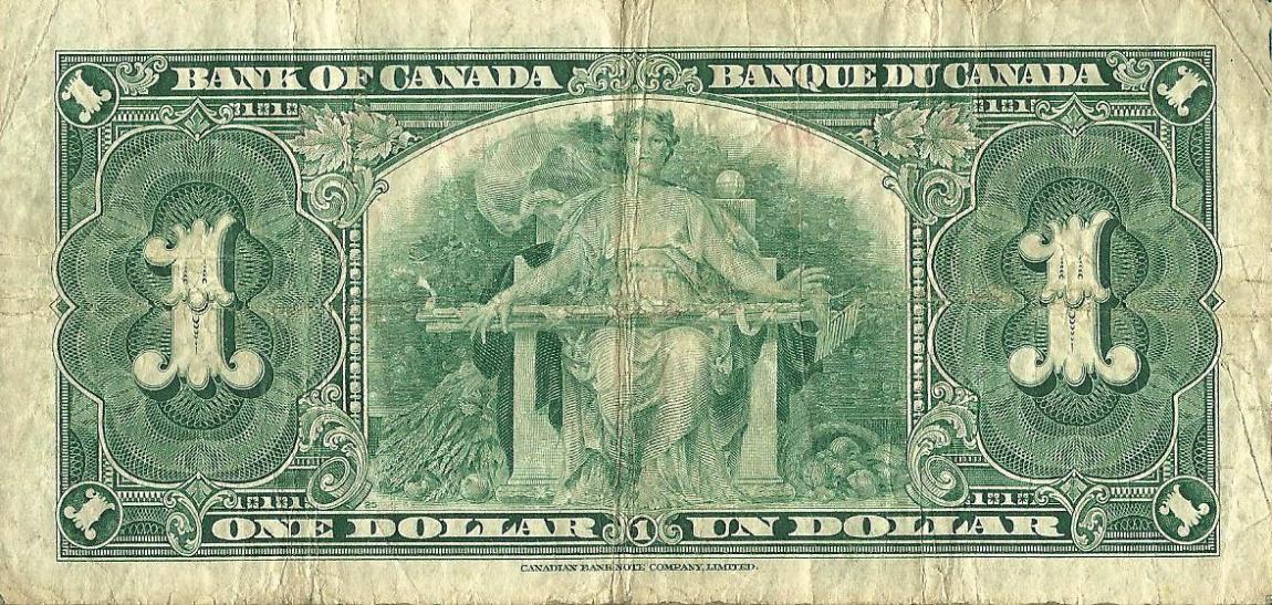 Back of Canada p58d: 1 Dollar from 1937
