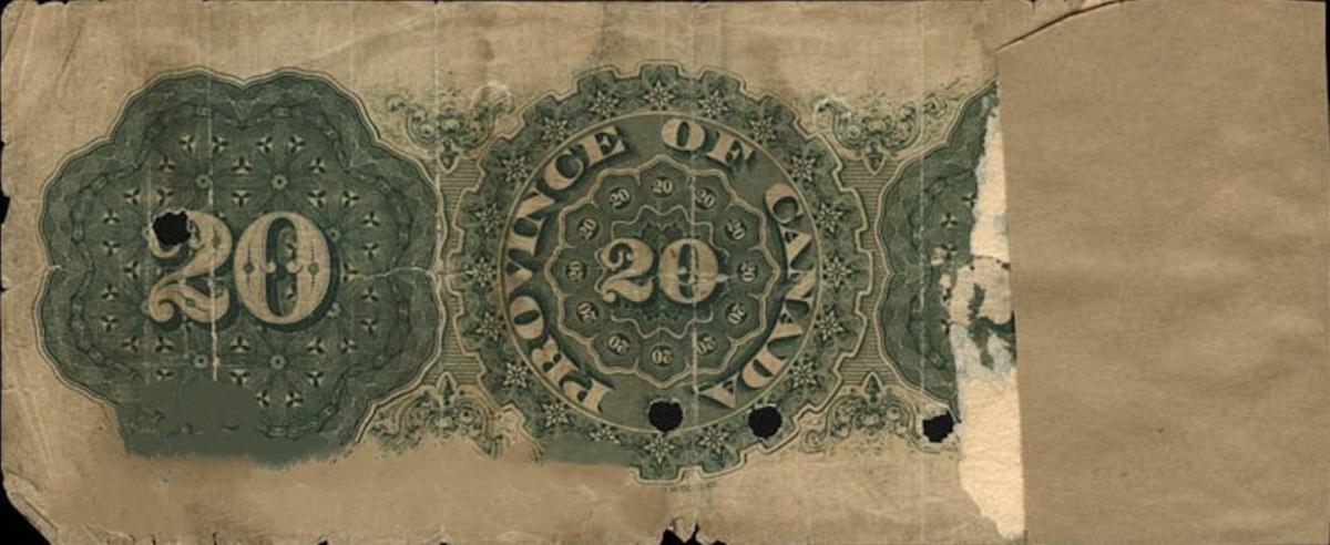 Back of Canada p5a: 20 Dollars from 1866