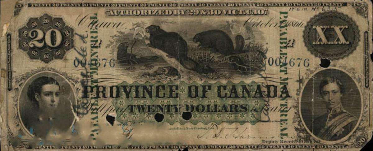 Front of Canada p5a: 20 Dollars from 1866