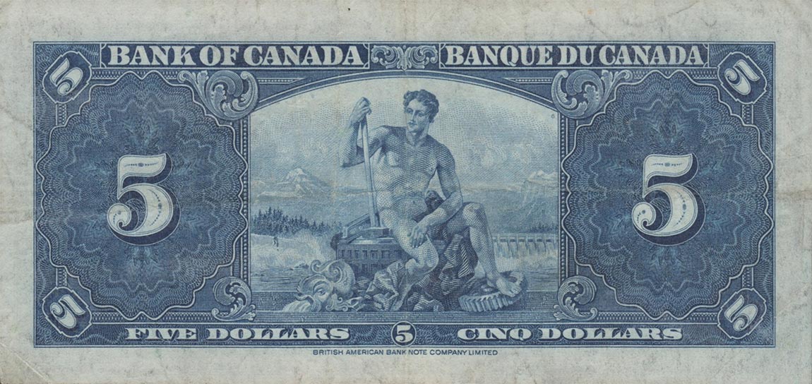 Back of Canada p60b: 5 Dollars from 1937