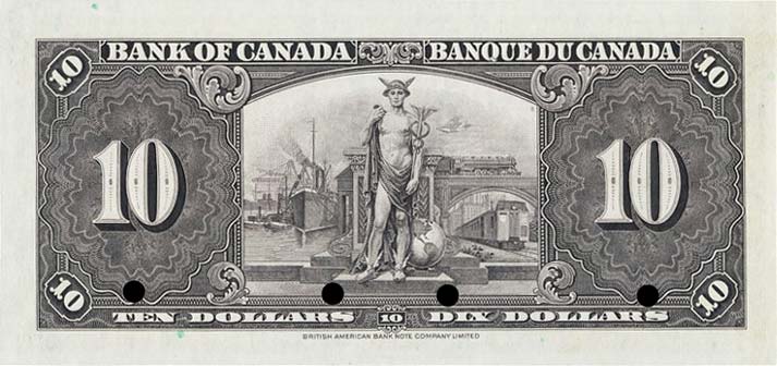 Back of Canada p61s: 10 Dollars from 1937