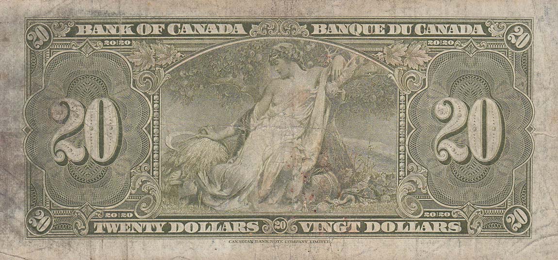 Back of Canada p62b: 20 Dollars from 1937