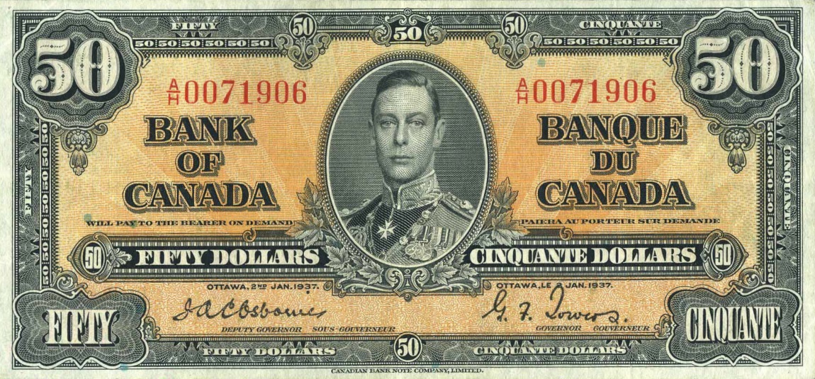 Front of Canada p63a: 50 Dollars from 1937