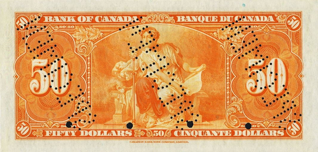 Back of Canada p63s: 50 Dollars from 1937