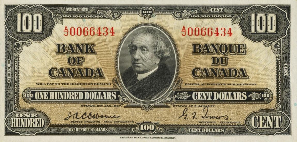 Front of Canada p64a: 100 Dollars from 1937