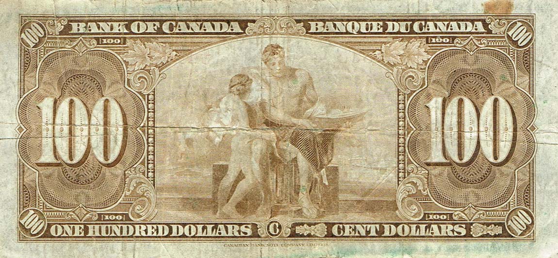 Back of Canada p64c: 100 Dollars from 1937