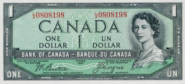 Front of Canada p66b: 1 Dollar from 1954