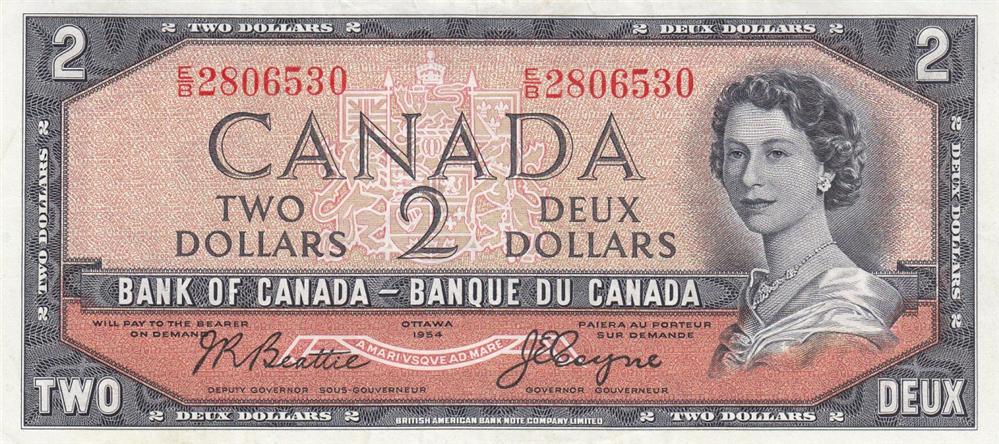 Front of Canada p67b: 2 Dollars from 1954