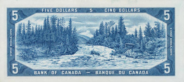 Back of Canada p68b: 5 Dollars from 1954