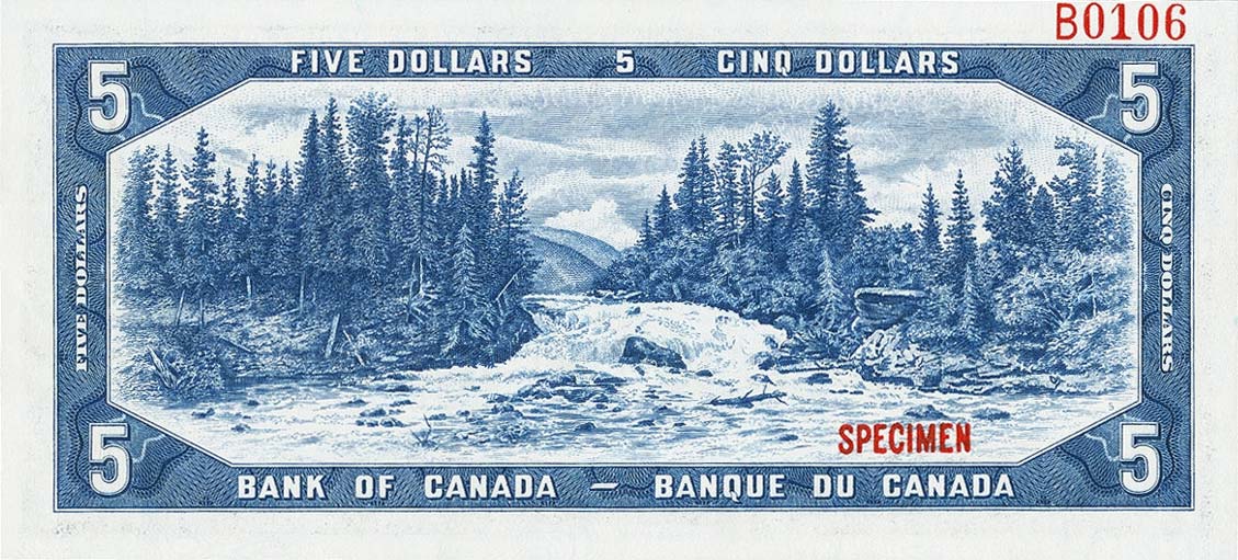 Back of Canada p68s: 5 Dollars from 1954