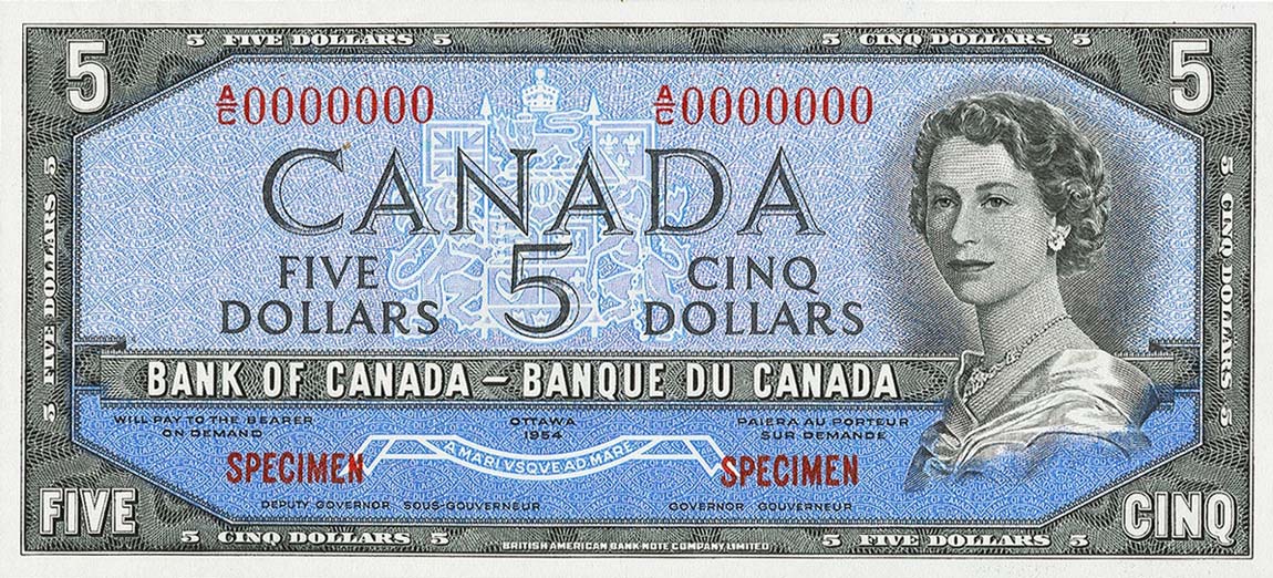 Front of Canada p68s: 5 Dollars from 1954