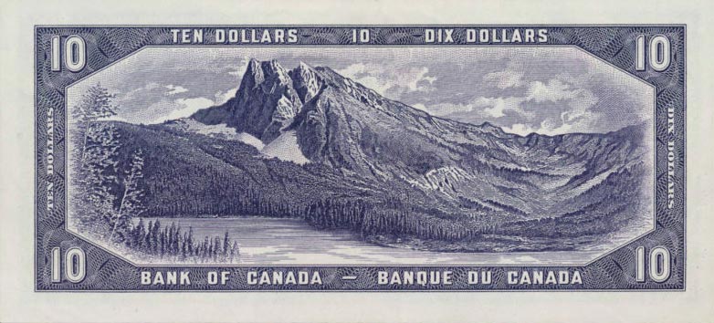 Back of Canada p69b: 10 Dollars from 1954
