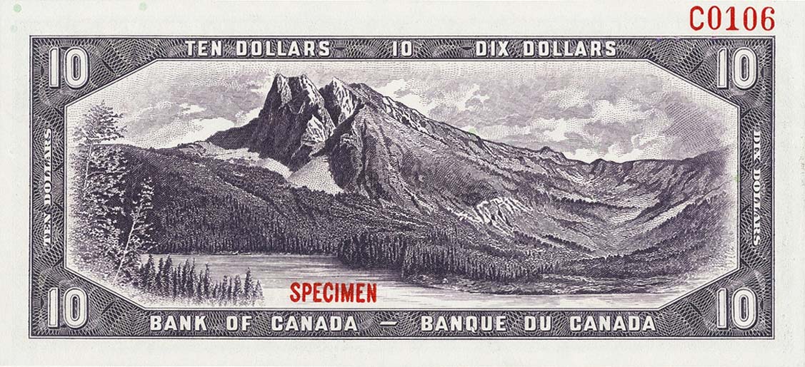 Back of Canada p69s: 10 Dollars from 1954