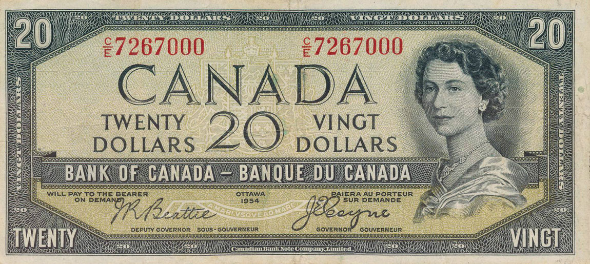 Front of Canada p70b: 20 Dollars from 1954