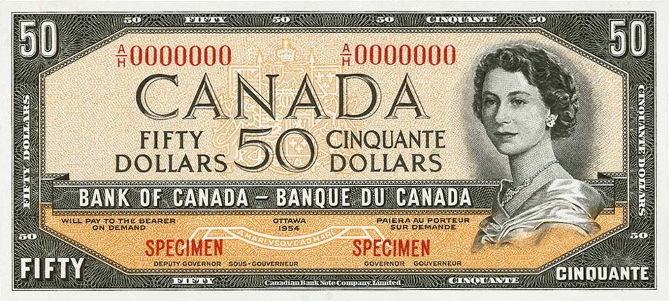 Front of Canada p71s: 50 Dollars from 1954