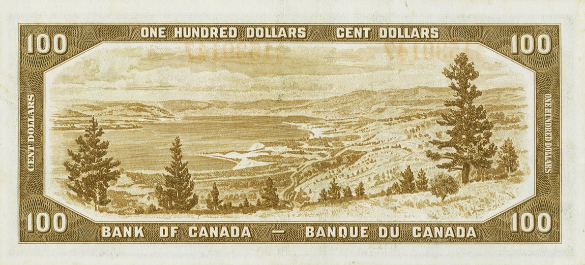 Back of Canada p72a: 100 Dollars from 1954