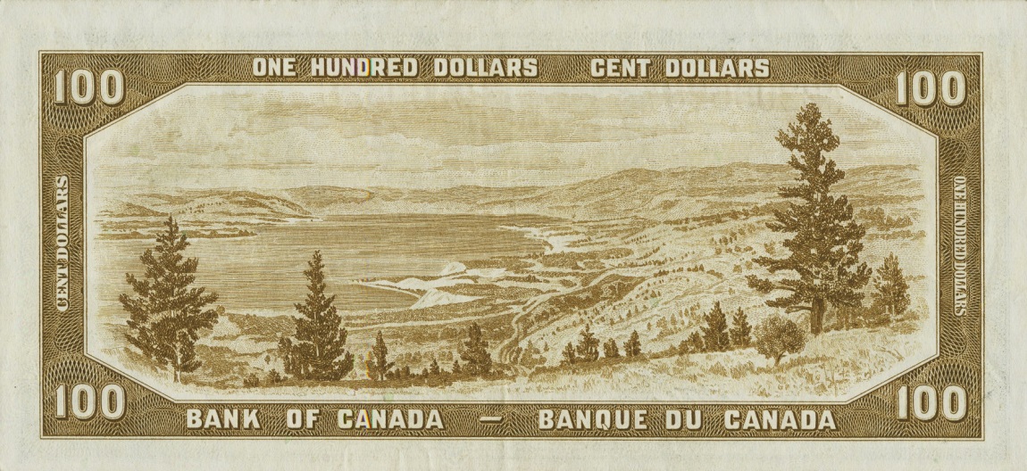 Back of Canada p72b: 100 Dollars from 1954