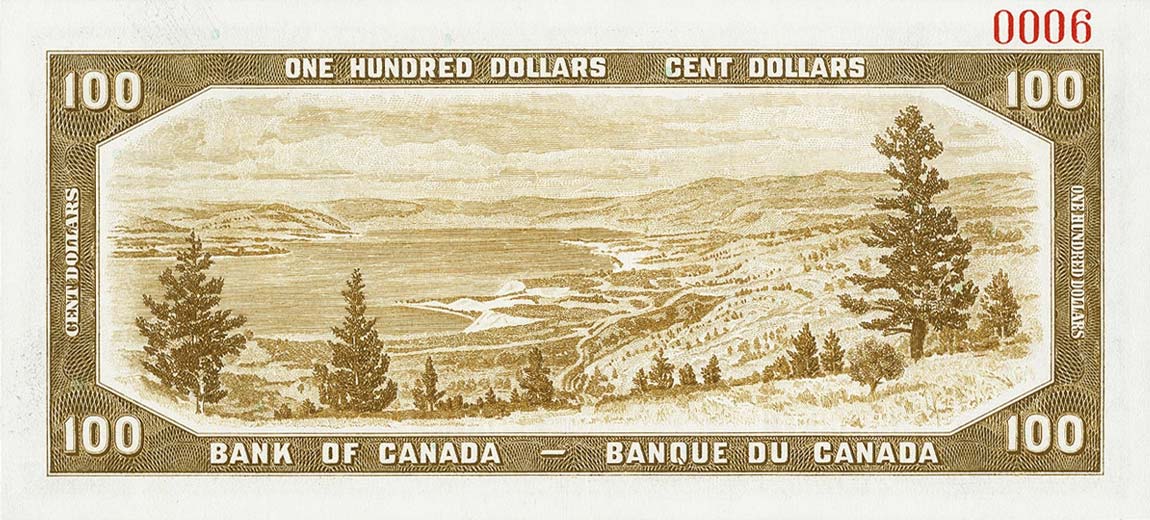 Back of Canada p72s: 100 Dollars from 1954