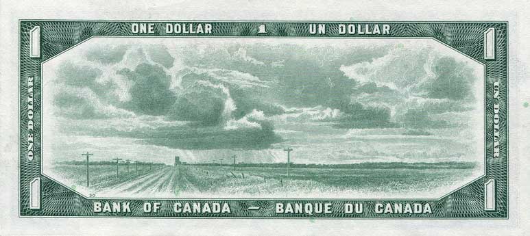 Back of Canada p74b: 1 Dollar from 1954