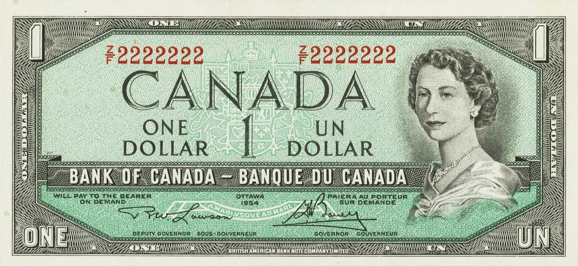 Front of Canada p75d: 1 Dollar from 1954