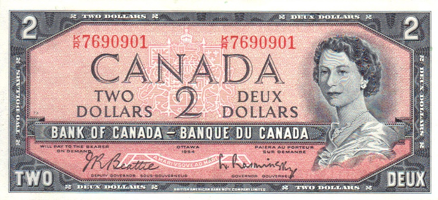 Front of Canada p76b: 2 Dollars from 1954