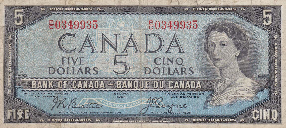 Front of Canada p78: 5 Dollars from 1954