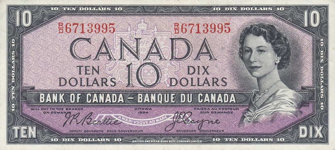 Front of Canada p79a: 10 Dollars from 1954