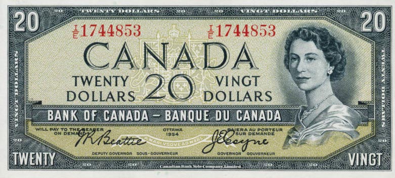 Front of Canada p80a: 20 Dollars from 1954