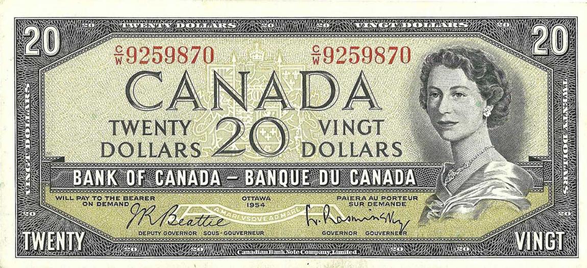 Front of Canada p80b: 20 Dollars from 1954