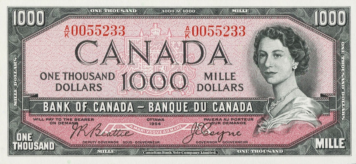 Front of Canada p83a: 1000 Dollars from 1954